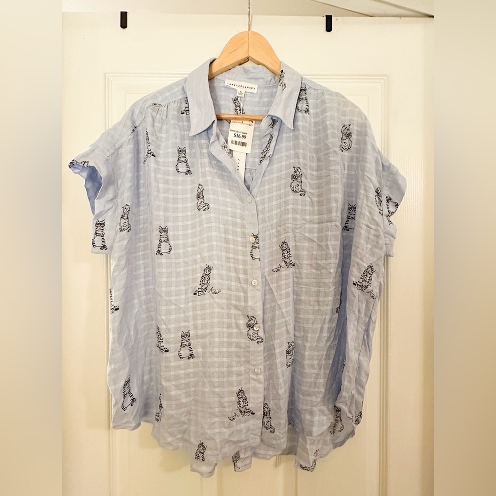 Light Blue Cat Button Down Shirt XL